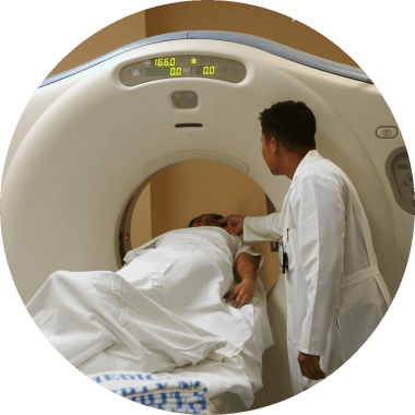 Doctor preping patient for an MRI